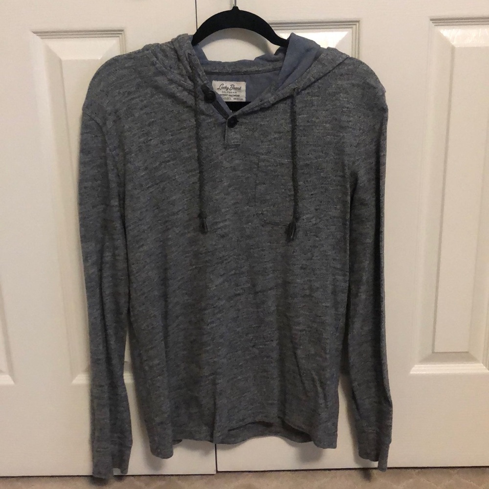 Mens Lucky Brand Gray Heather Button Hoodie (Size Small)